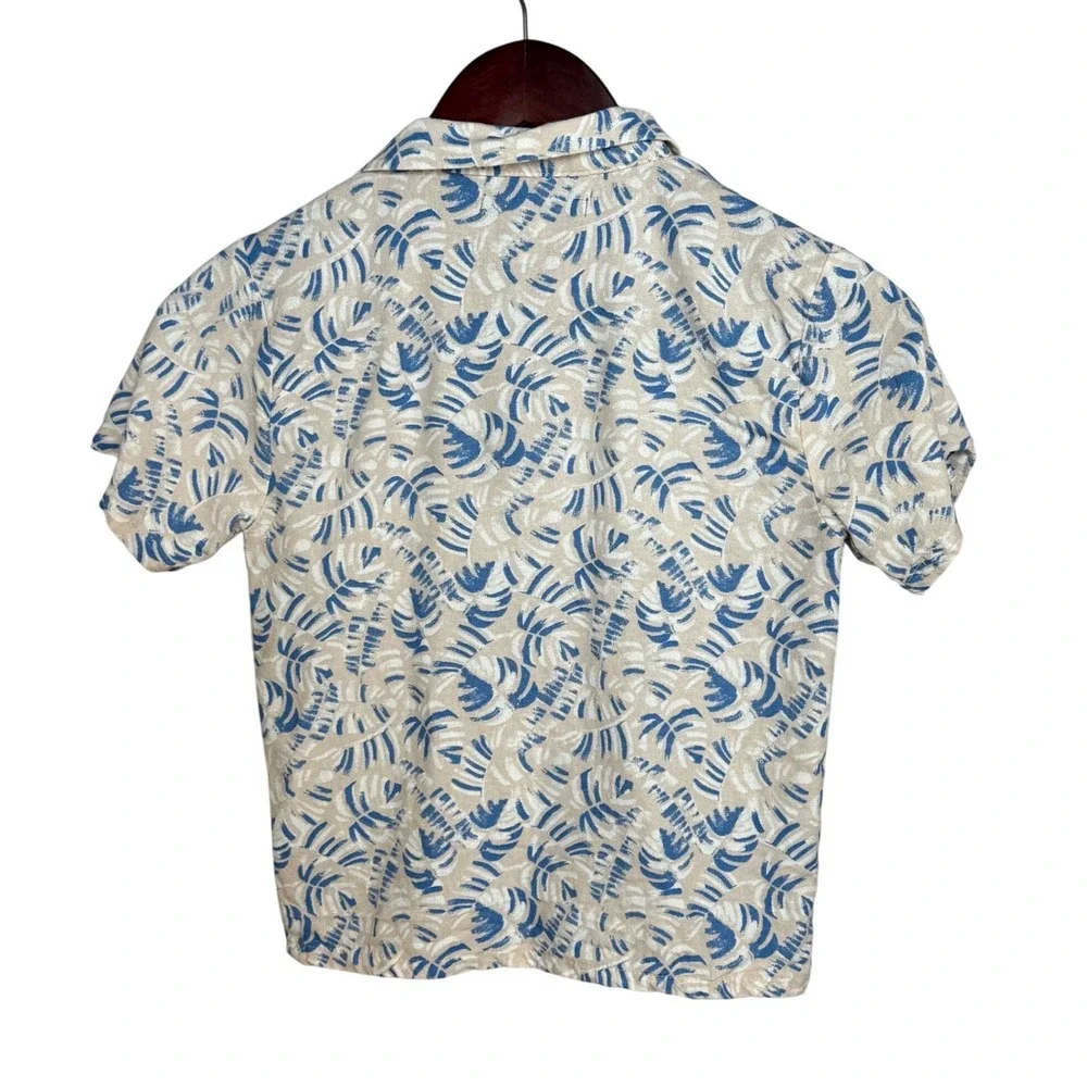 Ben Sherman Button‎ Down Boys 7 Blue Linen Blend Tropical Leaf Print Shirt